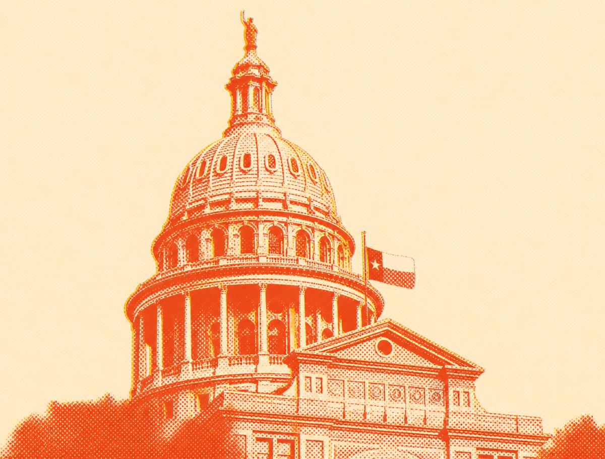 Halftone screenprint illustration of the Texas State Capitol